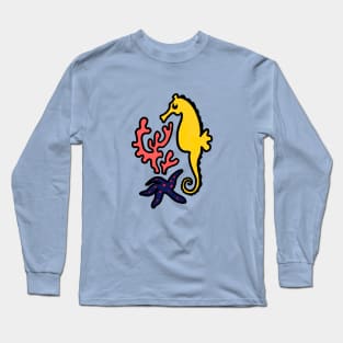 Seahorse and coral illustration Long Sleeve T-Shirt